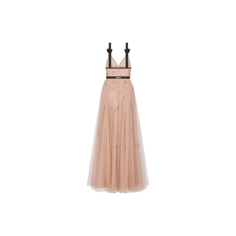 DIOR Embroidered Long Dress Sleeveless Dress Women's Coral Pink-1