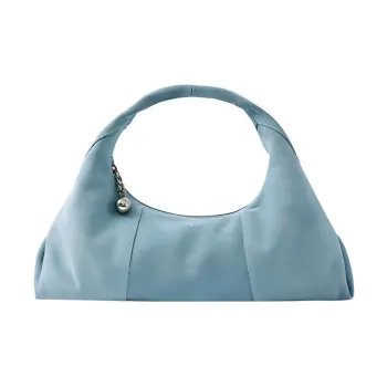 APEDE MOD Top Grain Cow Leather Triangle Tote Bag Shoulder Bag, Handbag Medium Size Women's Mousse Blue