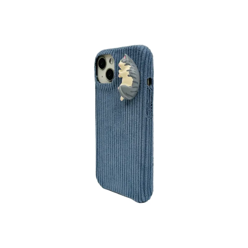 Sopi Acrylic Material Corduroy 3D Effect Kitten Phone Cases Compatible With IPhone 16/15 Pro Max/Apple 13/14 Pro Max/12-2