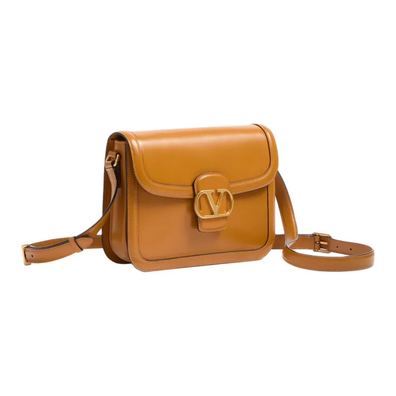 Valentino Shiny Calfskin Shoulder Bag Crossbody Bag Men's Gold Brown-1