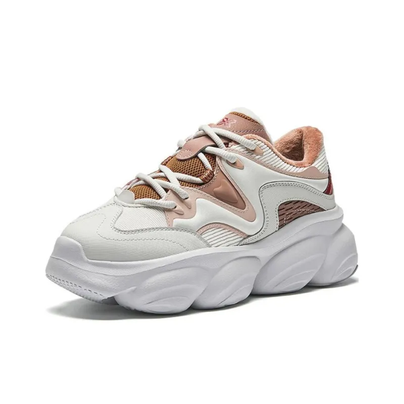 Anta Fleece Claws Slip Resistant Warm Low Top Casual Shoes Women's White Pink Brown-1
