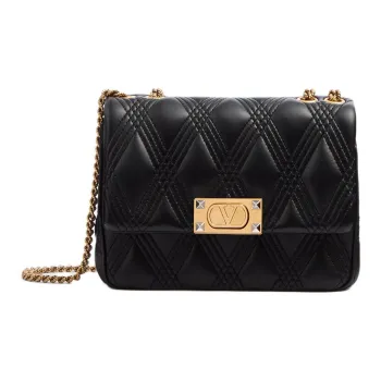 Valentino Embossed Goat Skin Shoulder Bag Crossbody Bag Medium Size Women's Black