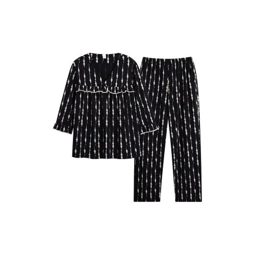 Sha Qian Pajama Set Fall Women's Black
