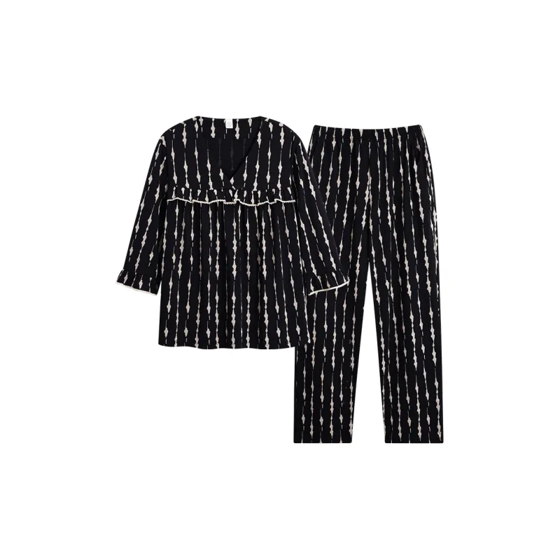 Sha Qian Pajama Set Fall Women's Black-0