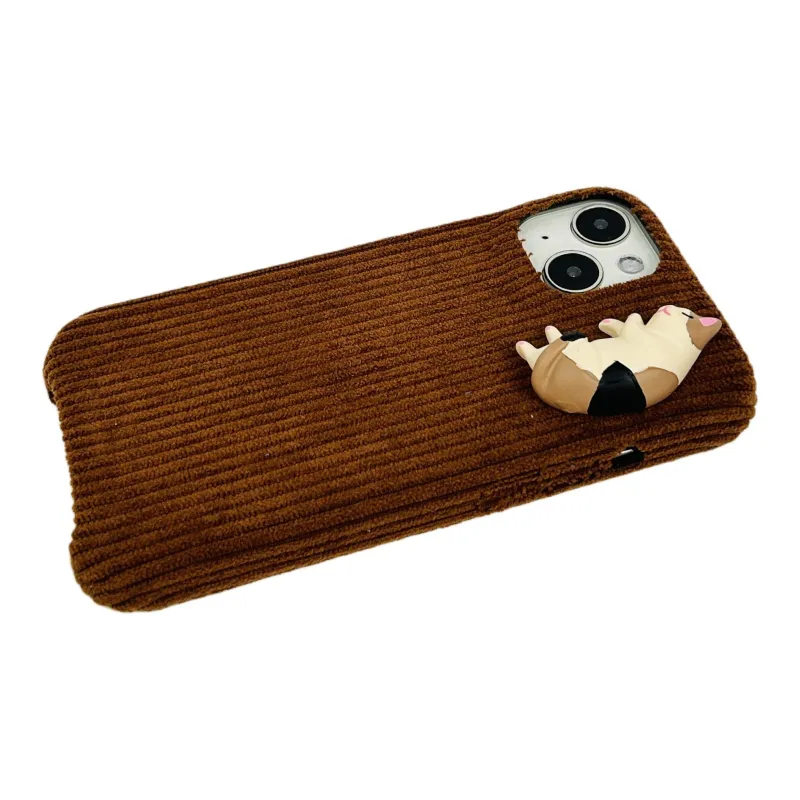 Sopi Acrylic Material Corduroy 3D Effect Kitten Phone Cases Compatible With IPhone 16/15 Pro Max/Apple 13/14 Pro Max/12-11