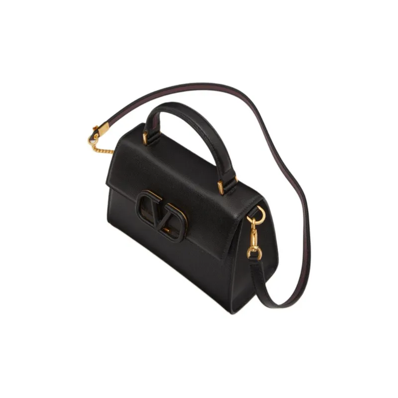 Valentino VSLING Grained Calfskin Shoulder Bag Crossbody Bag Handbag Small Size Women's Black-4