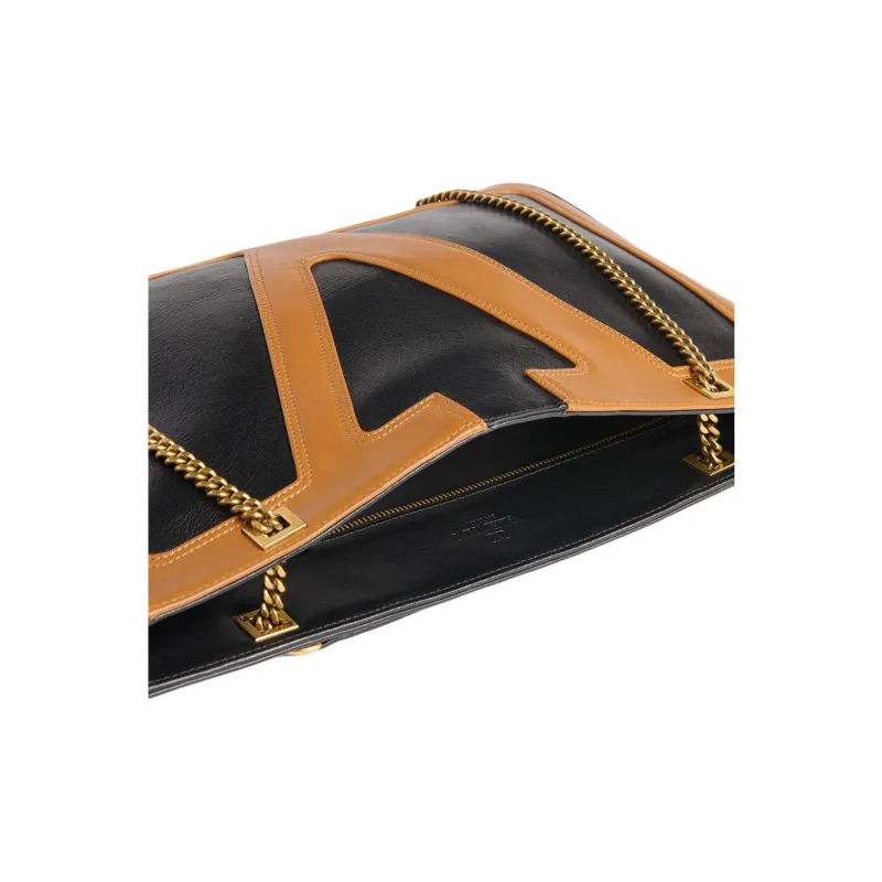 Valentino Sheepskin Crossbody Bag Shoulder Bag Medium Size Women's Black & Brown-4