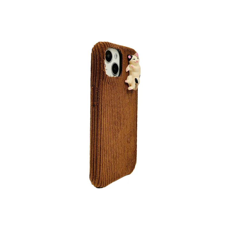 Sopi Acrylic Material Corduroy 3D Effect Kitten Phone Cases Compatible With IPhone 16/15 Pro Max/Apple 13/14 Pro Max/12-9