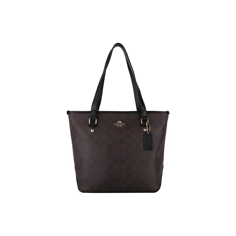 COACH Zip Top Tote PVC Tote Bag Shopping Bag Handbag Shoulder Bag Women's Dark Brown-0