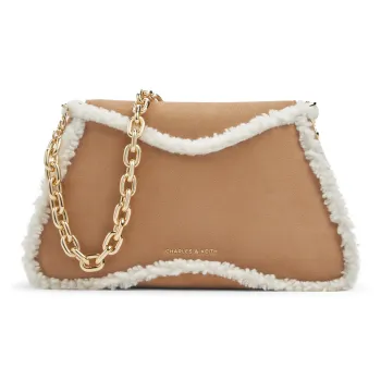 CHARLES&KEITH PU, Textile Mixture Crossbody Bag, Shoulder Bag Medium Size Women's Multi Composite Color
