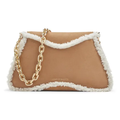 CHARLES&KEITH PU, Textile Mixture Crossbody Bag, Shoulder Bag Medium Size Women's Multi Composite Color