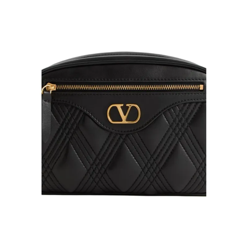 Valentino Embossed Goat Skin Shoulder Bag Crossbody Bag Women's Black-5