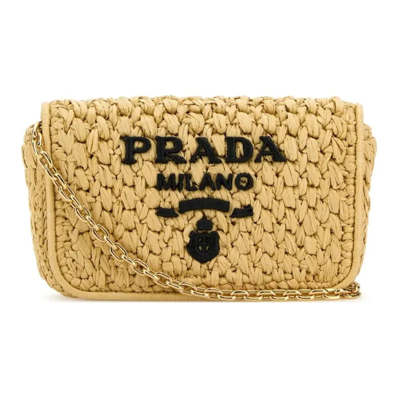 PRADA Straw Woven Crossbody Bag, Shoulder Bag Women's Beige Yellow-0