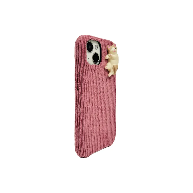 Sopi Acrylic Material Corduroy 3D Effect Kitten Phone Cases Compatible With IPhone 16/15 Pro Max/Apple 13/14 Pro Max/12-13