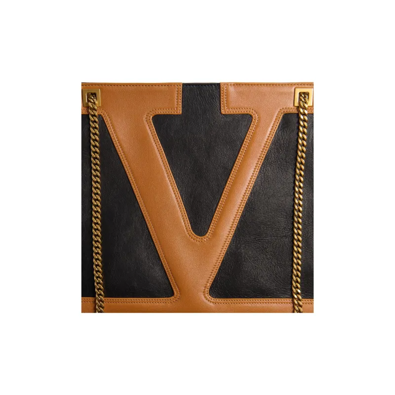 Valentino Sheepskin Crossbody Bag Shoulder Bag Medium Size Women's Black & Brown-5