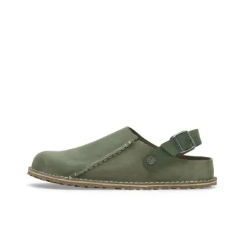 Birkenstock Lutry Premium Suede Wrap-toe Slippers Unisex Green Narrow Fit