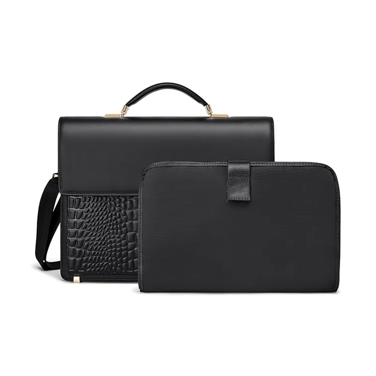 FAIRWHALE Top Grain Cow Leather Handbag Regular Men's Premium Black/Vintage Brown-1