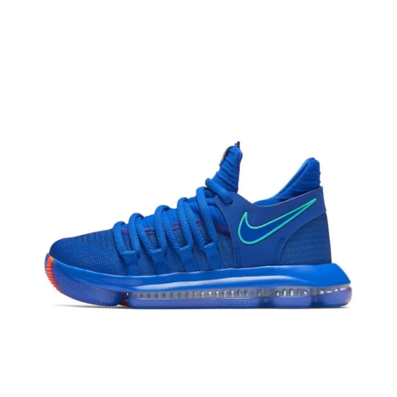 Nike KD 10 Anti Slip Wear Resistant Low Top Children's Basketball Shoes Blue Teenagers-0