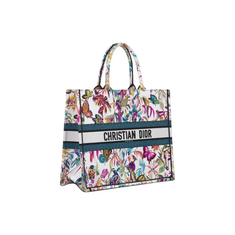 DIOR BookTote Toile De Jouy Fantastica Embroidery Tote Bag Shopping Bag Handbag Large Size Women's White & Multicolor-1