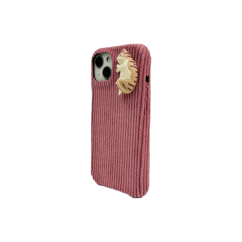 Sopi Acrylic Material Corduroy 3D Effect Kitten Phone Cases Compatible With IPhone 16/15 Pro Max/Apple 13/14 Pro Max/12-14