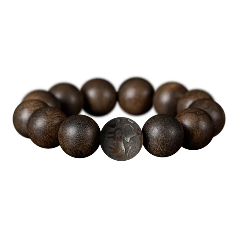 FANGYUANXIAOFU Aromatic Agarwood Single Plain Bead Chinese Style Fortune Beaded Bracelet Unisex-22