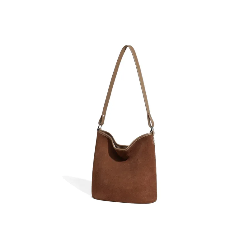 COMELY Cow Leather Patchwork Synthetic Leather Shoulder Bag Regular Women's Khaki/Chocolate-1