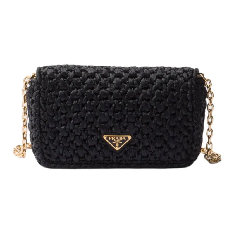 PRADA Raffia Crossbody Bag, Shoulder Bag Women's Black-3