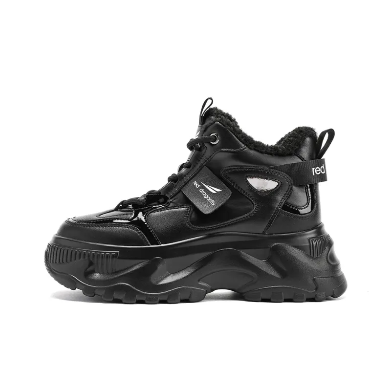 RED DRAGONFLY Platform Shoes Warm Height Increasing High-Top Casual Shoes Women's Ecru Black-6