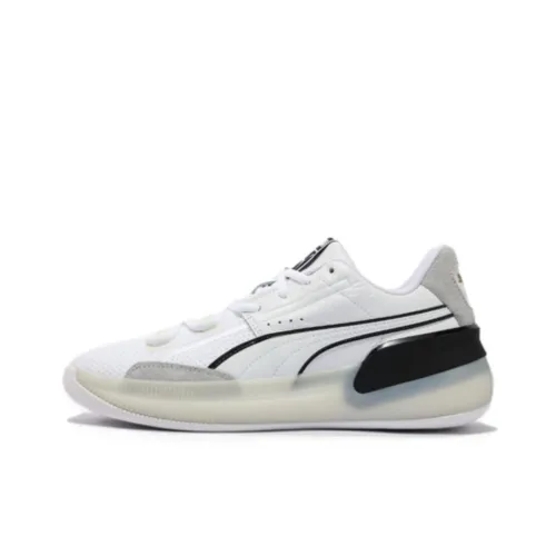 PUMA Clyde Hardwood Anti Slip Wear Resistant Low Top Basketball Shoes Unisex White