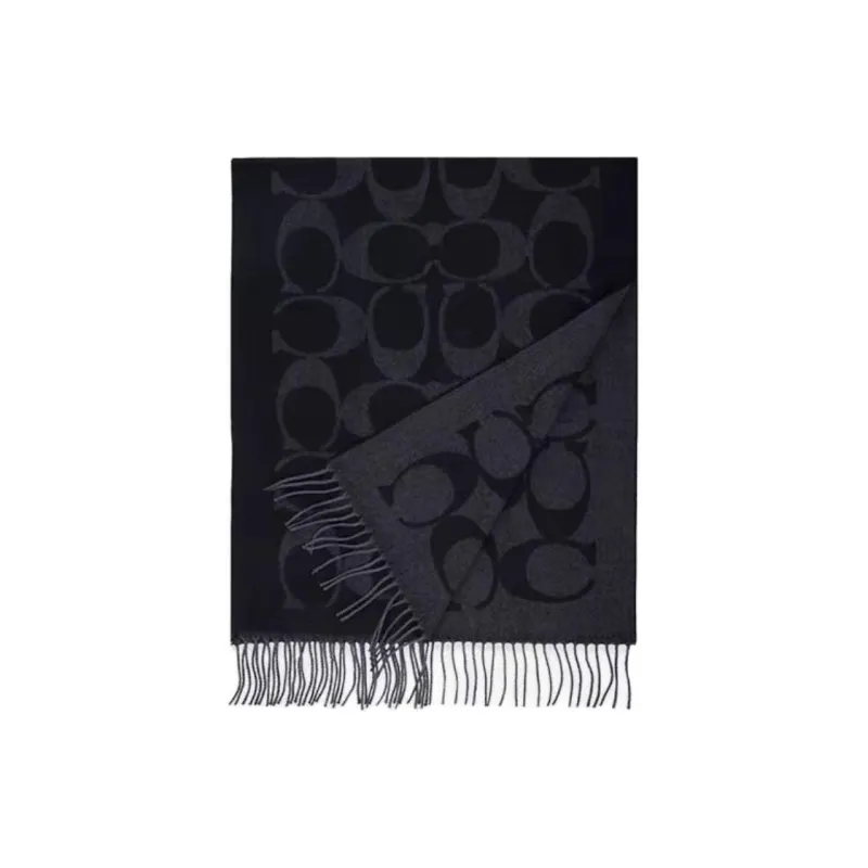 COACH Sheep Wool Knit Scarves Unisex Black-1