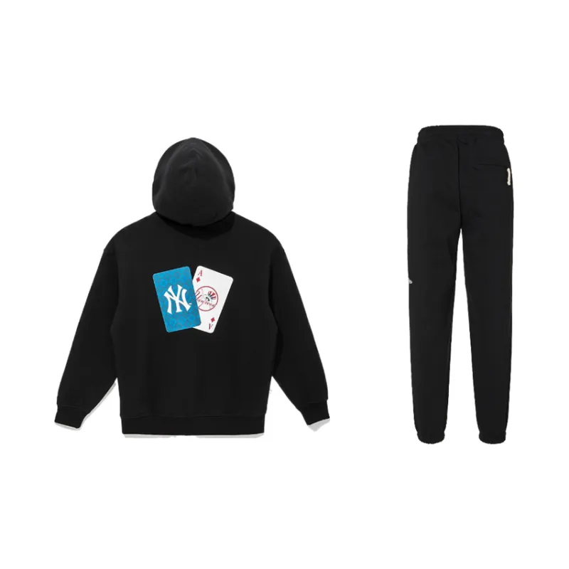New Era Sweatshirt Casual Elastic Cuff Sweatpants Set Unisex Black-1