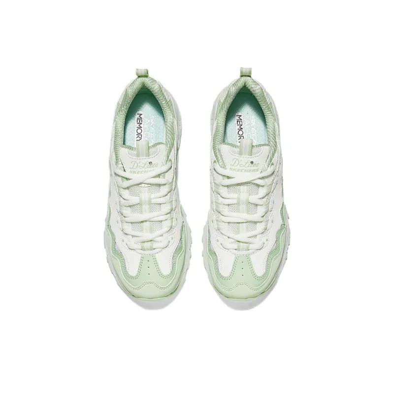 Skechers DLITES Anti Slip Wear Resistant Low Top Chunky Sneakers Women's White Green-2