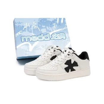 Medd Non slip Lightweight Low Top Skateboard Shoes Unisex White Black Box