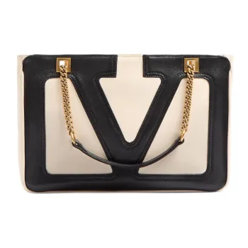 Valentino Sheepskin Shoulder Bag Crossbody Bag Small Size Women's Butter White & Black
