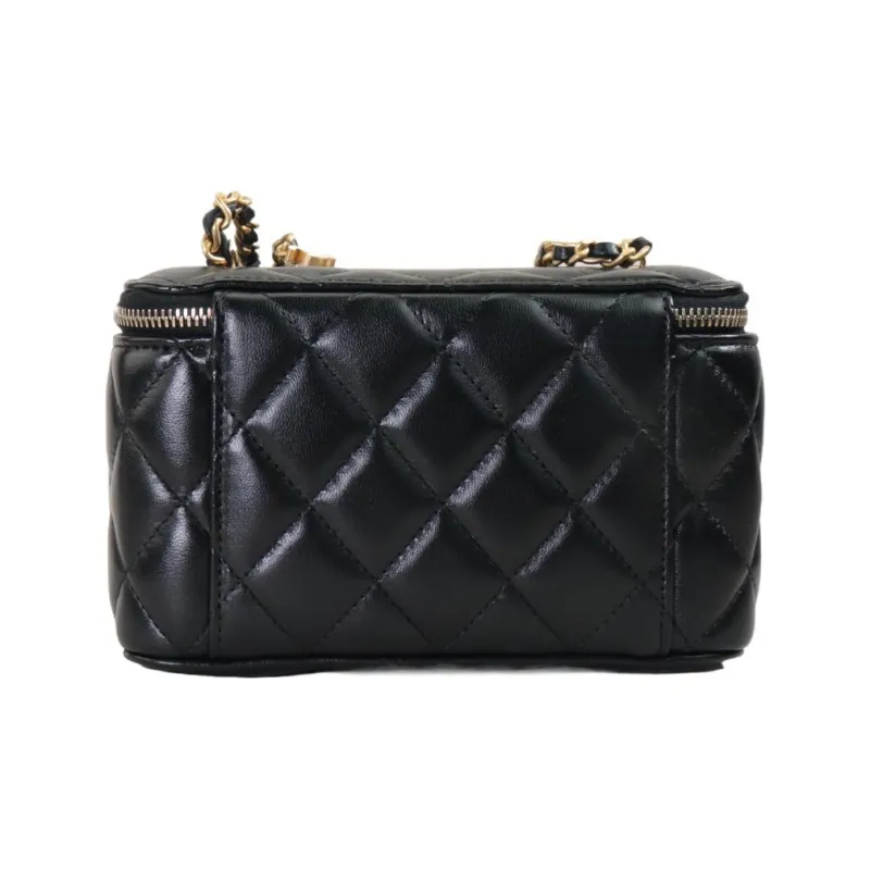 CHANEL Bright Lambskin Makeup Bag Women's Black-2