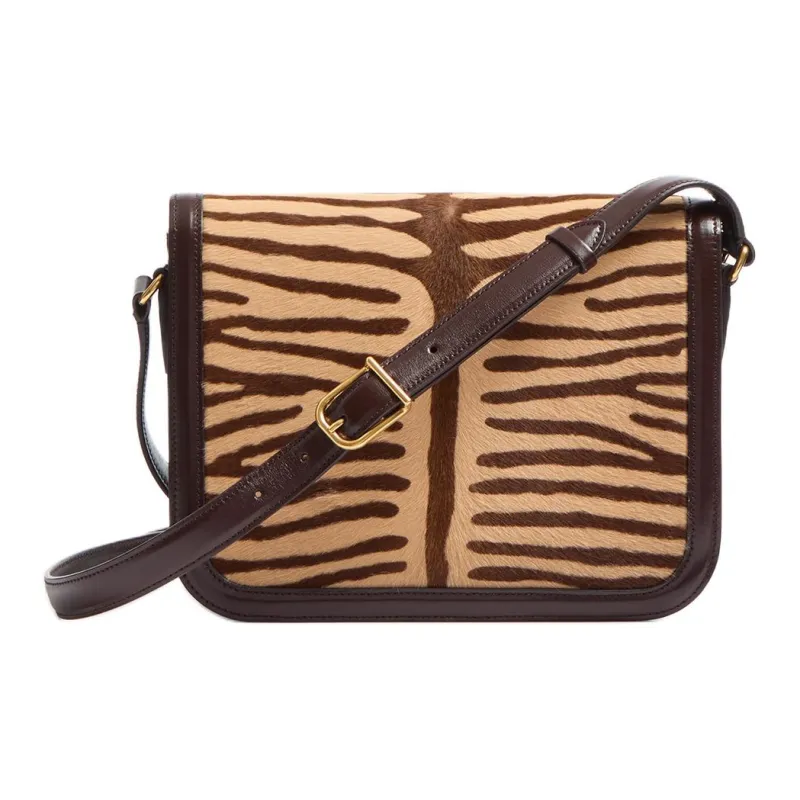 Valentino Tiger Print With Leather Shoulder Bag, Crossbody Bag Women's Beige & Dark Brown-3