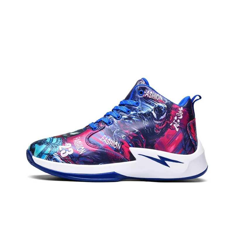 Black-tailed Deer Cushioned Slip-Resistant Abrasion-Resistant High-Top Basketball Shoes Unisex Mismatched Cyan Purple-6