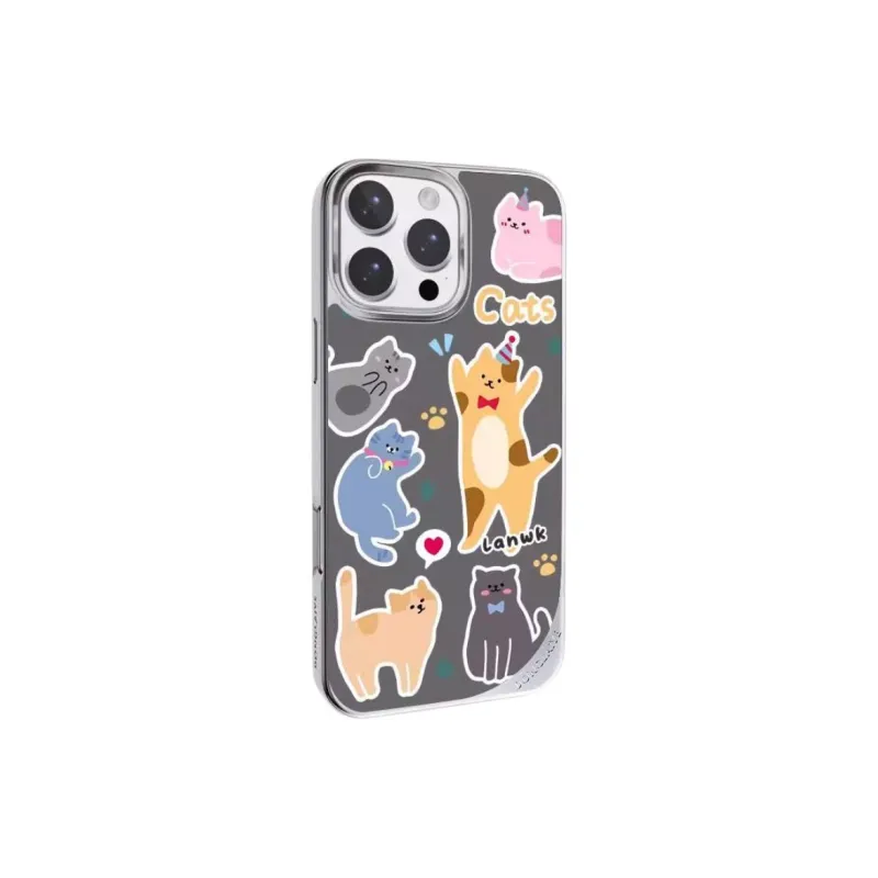 LANWK Glass Material Kitten Party Phone Case Compatible With Apple IPhone 14/15/16/Pro/Pro Max-5