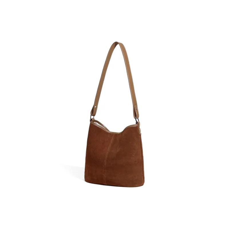 COMELY Cow Leather Patchwork Synthetic Leather Shoulder Bag Regular Women's Khaki/Chocolate-3