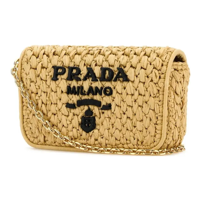 PRADA Straw Woven Crossbody Bag, Shoulder Bag Women's Beige Yellow-1