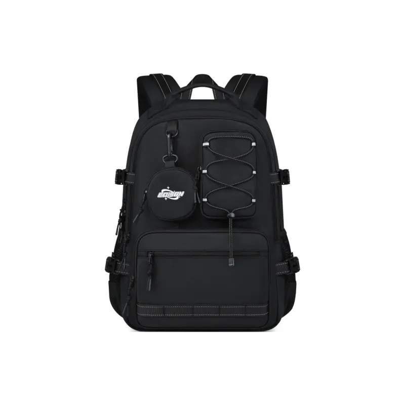 EDISON Nylon Backpack Regular Unisex Black/Beige-0