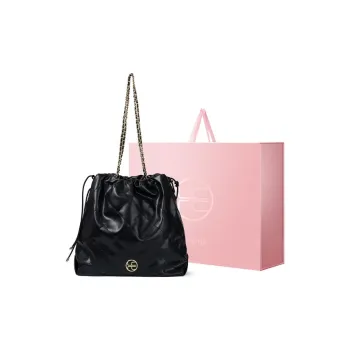 HE BAO BAO Microfiber Synthetic Leather Bucket Bags Shoulder Bags Women's Black Gold