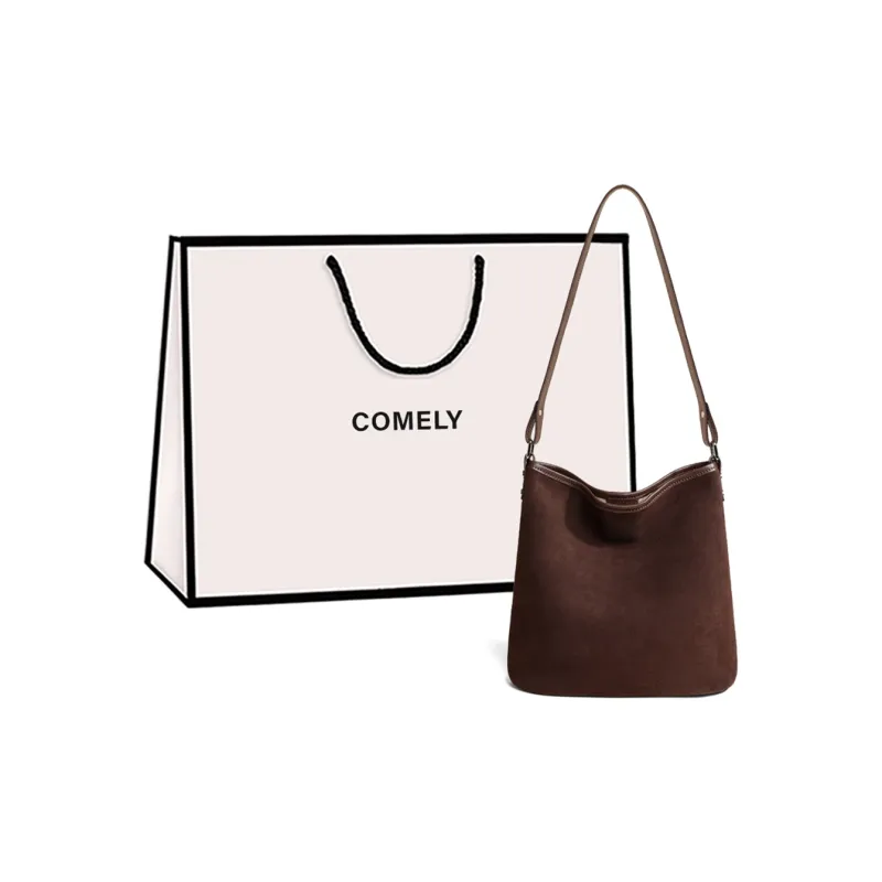COMELY Cow Leather Patchwork Synthetic Leather Shoulder Bag Regular Women's Khaki/Chocolate-5