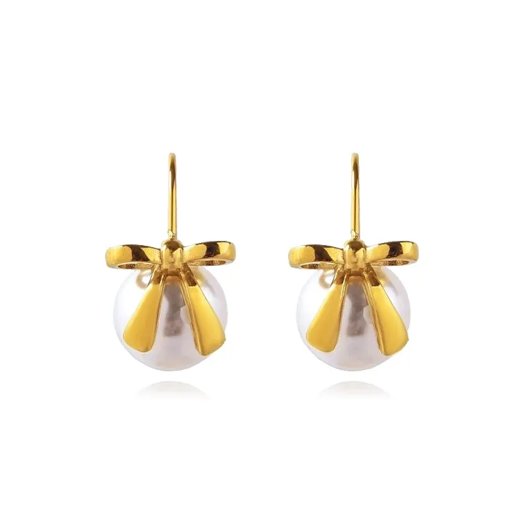 Lang Wind S925 Silver, Faux Pearl Stud Earrings Women's-0