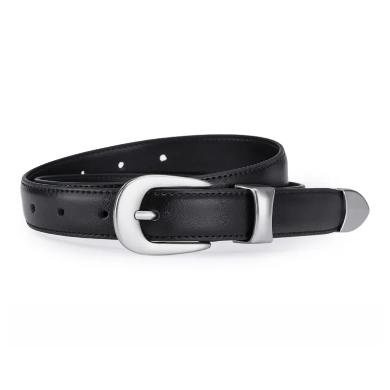 Jeccieziio Cow Leather Leather Belts Unisex Silver Width  2.5cm-1