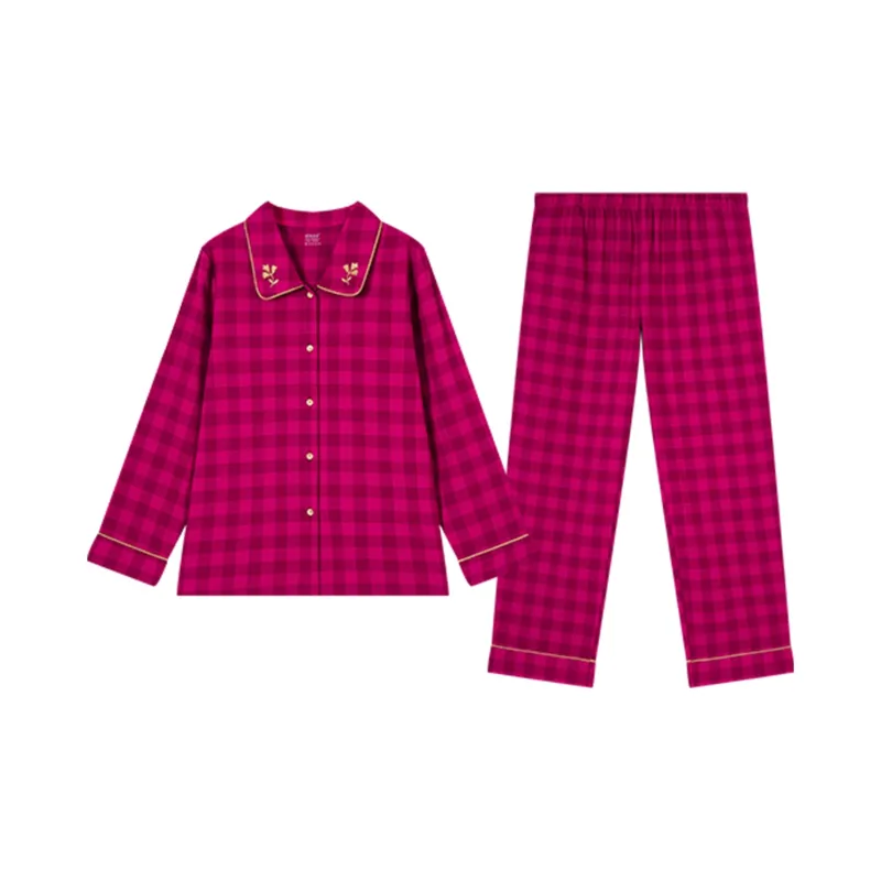 Top Melon Pajama Set Women's Magenta Plaid-0