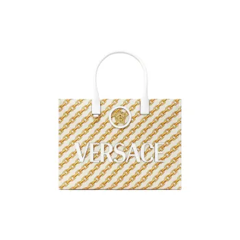 VERSACE La Medusa Cotton Tote Bag Shopping Bag Handbag Large Size Women's Gold & White