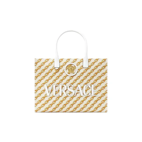 VERSACE La Medusa Cotton Neoprene Bag Shopping Bag Handbag Large Size Women's Gold & White