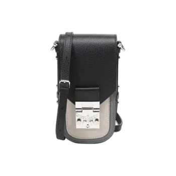 MCM Leather One Shoulder Crossbody Cell Phone Pouch Small Size Women's Black Gray