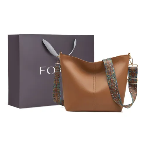 FOXER Synthetic Leather Zip Closure Bucket Bag Shoulder Bag, Crossbody Bag Regular Women's Brown